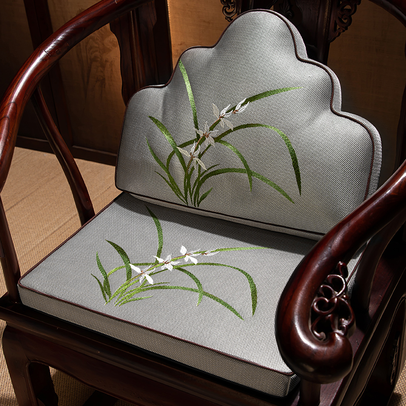 新中式红木椅子冰丝凉席坐垫夏实木茶桌茶台餐桌椅太师椅圈椅垫子