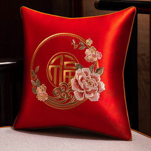 红色中式客厅沙发方形抱枕靠垫床上床头靠枕办公室靠背靠山可拆洗