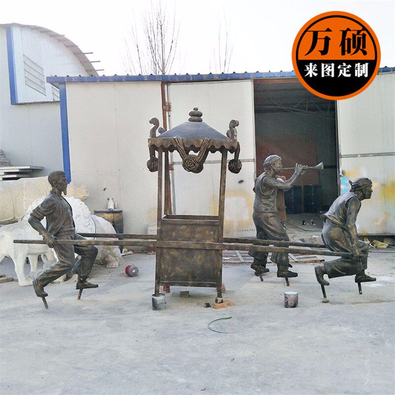 玻璃钢仿铜雕塑 民俗小品 抬轿子花轿装饰雕塑 商业街美陈摆件