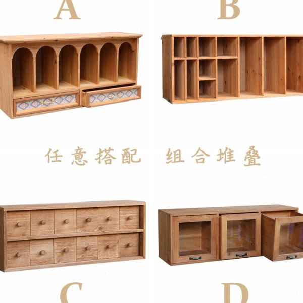 ALI6叁杉复古桌面收纳盒抽屉式木质置物柜手账文具画笔书桌整理置