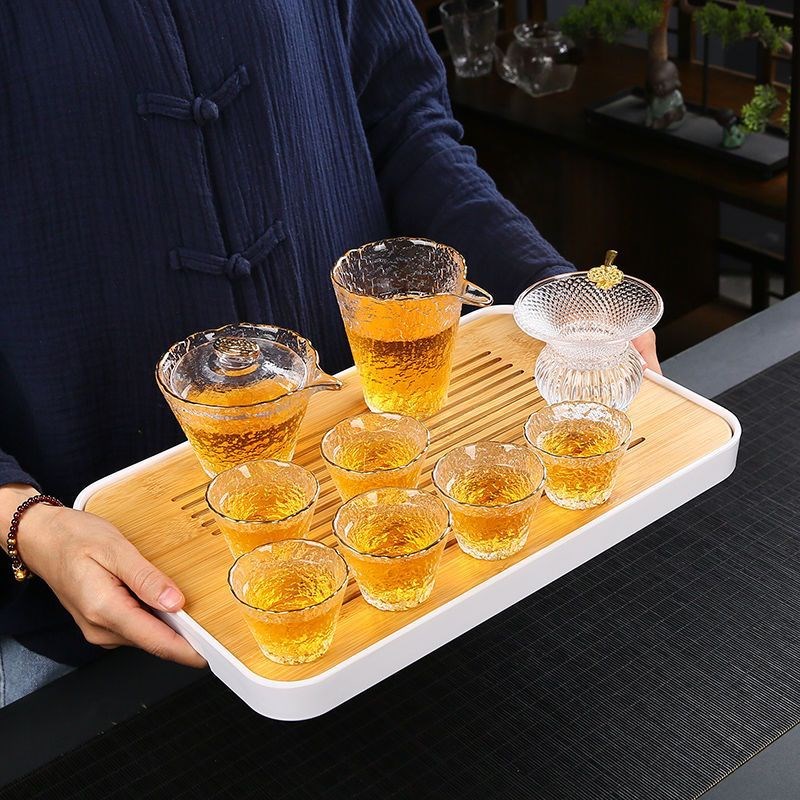 锤纹玻璃茶具套装家用水晶泡茶壶琉璃盖碗功夫茶杯小茶盘2024新款