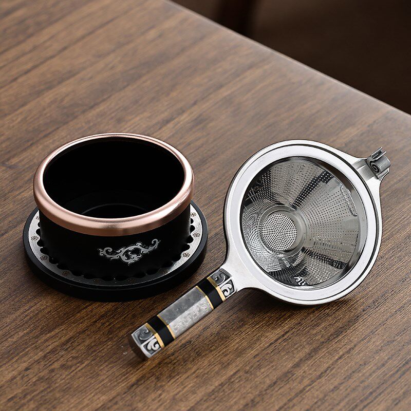 高档功夫茶具配件茶漏网大马士革钢茶滤器创意茶隔茶叶过滤网漏斗