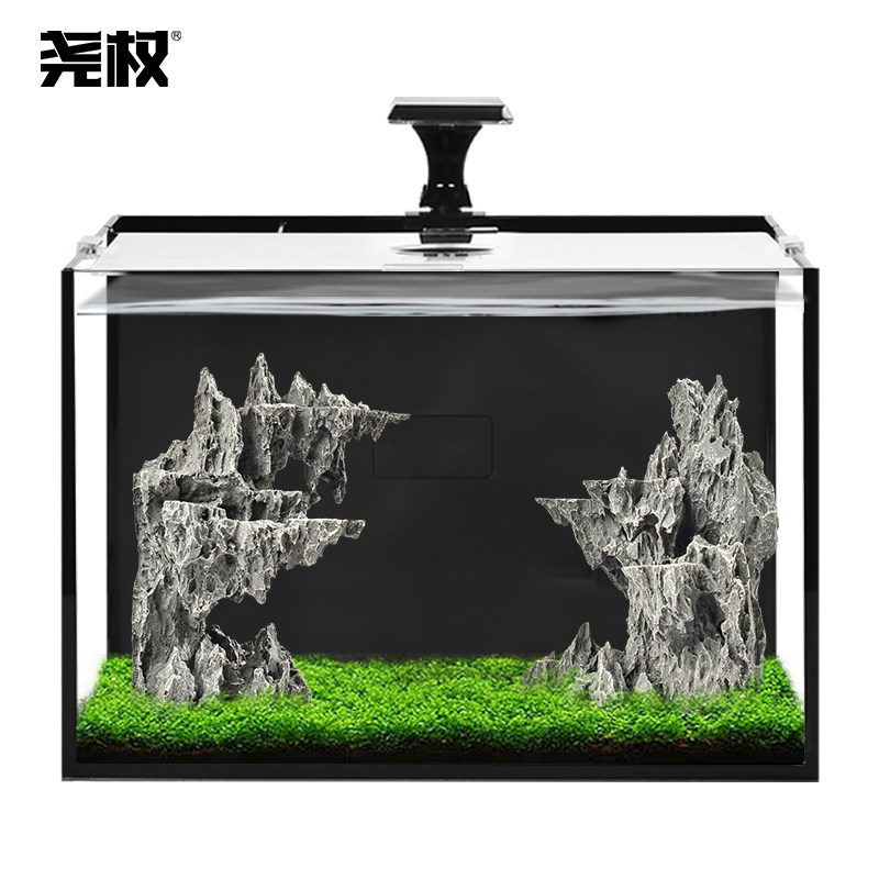 尧权小型鱼缸造景套装背滤迷你淡水草缸生态懒人一体缸超白水族箱