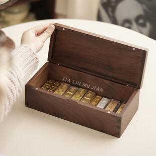 存金专用盒子黑胡桃木放金条印章收纳盒首饰收藏10克20g工行黄金