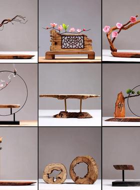 客厅中式木头工艺品创意木雕禅意木制摆件博古架玄关复古茶几装饰