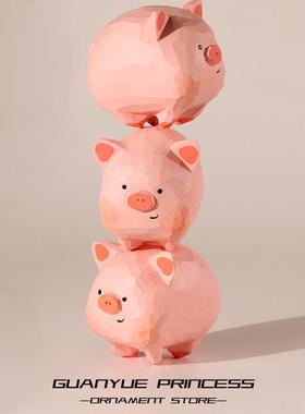 手工创意可爱木雕小猪猪实木桌面小摆件治愈系办公装饰生日礼物女