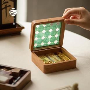 实木桌面存金条金豆专用收纳盒装放黄金条的木质盒子高级感便携盒
