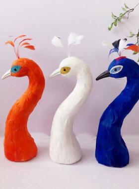 仿真孔雀头模型道具摆盘装饰品开业花篮凤凰头摆件花艺婚车喜庆