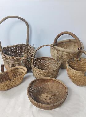 民俗老物件老旧提篮粪筐实木篮筐旧货复古怀旧装饰农家院道具摆件