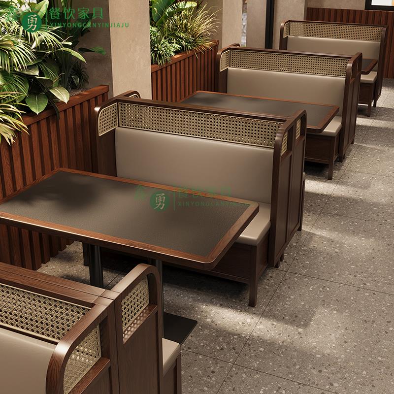 东南亚餐厅卡座沙发商用实木茶楼茶餐厅烧烤店餐饮火锅店桌椅组合