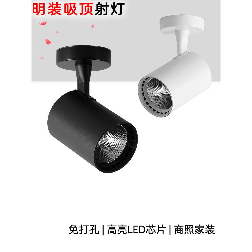 明装射灯LED商用家用店铺服装店会展可调角度三色变光吸顶轨道灯