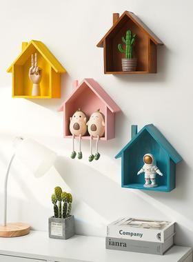 北欧风彩色木质小木屋房子家居墙面装饰品壁挂甜品架拍照道具摆件