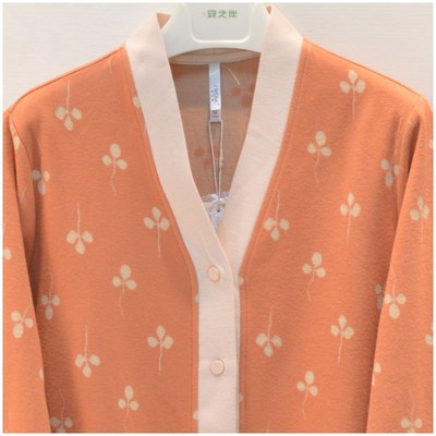 妮可雅睡衣女2024秋季新品针织棉加厚V领小乡风时尚休闲家居服套