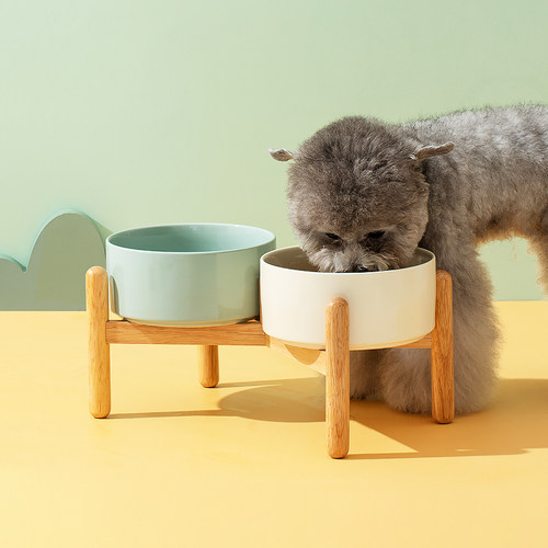 陶瓷高脚狗碗双碗保护颈椎大小号饮水狗食盆狗粮碗狗水碗木架套装