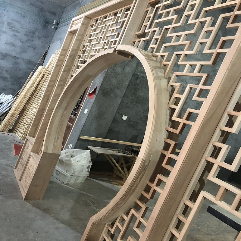 木雕实木月洞门客厅隔断新中式月亮门花格仿古屏风圆拱门装饰定制