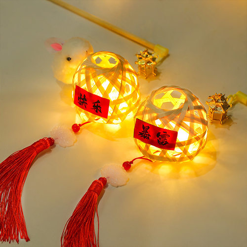 中秋节兔子灯笼国风花灯竹编手工手提灯儿童发光花灯汉服配饰挂件