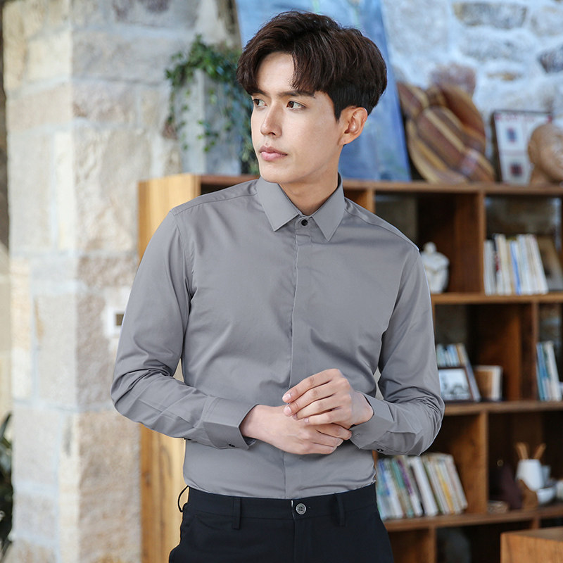 白色衬衫男长袖冬季加绒商务正装男士修身工作服伴郎结婚白寸衬衣