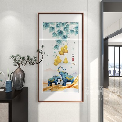 五福临门新中式玄关装饰画过道走廊竖版挂画入户葫芦壁画寓意好