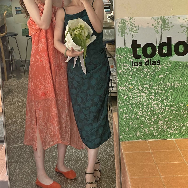 《陌陌那阁淡玉松香》私藏新中式旗袍感提花抽带吊带裙