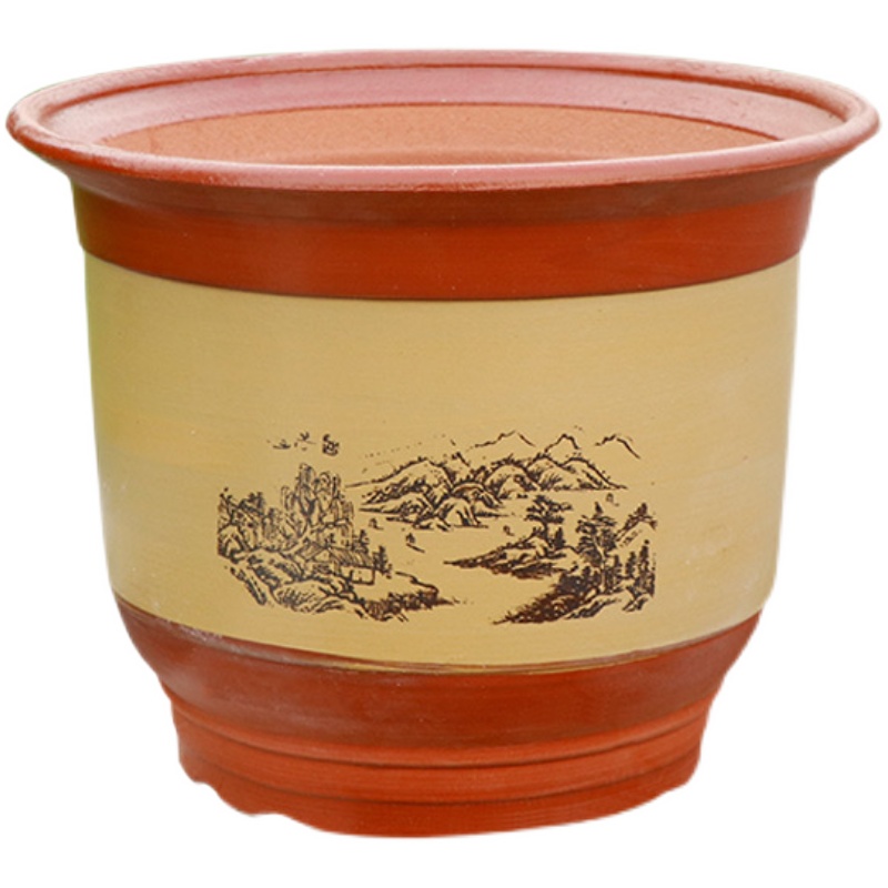 特大号陶瓷花盆紫砂粗砂花盆阳台简约盆栽大号紫砂兰花花盆带托盘