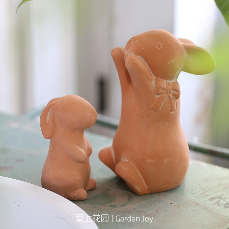 爱上花园细质红陶 庭院阳台露台卡通摆件 陶艺 装饰 手工 兔子