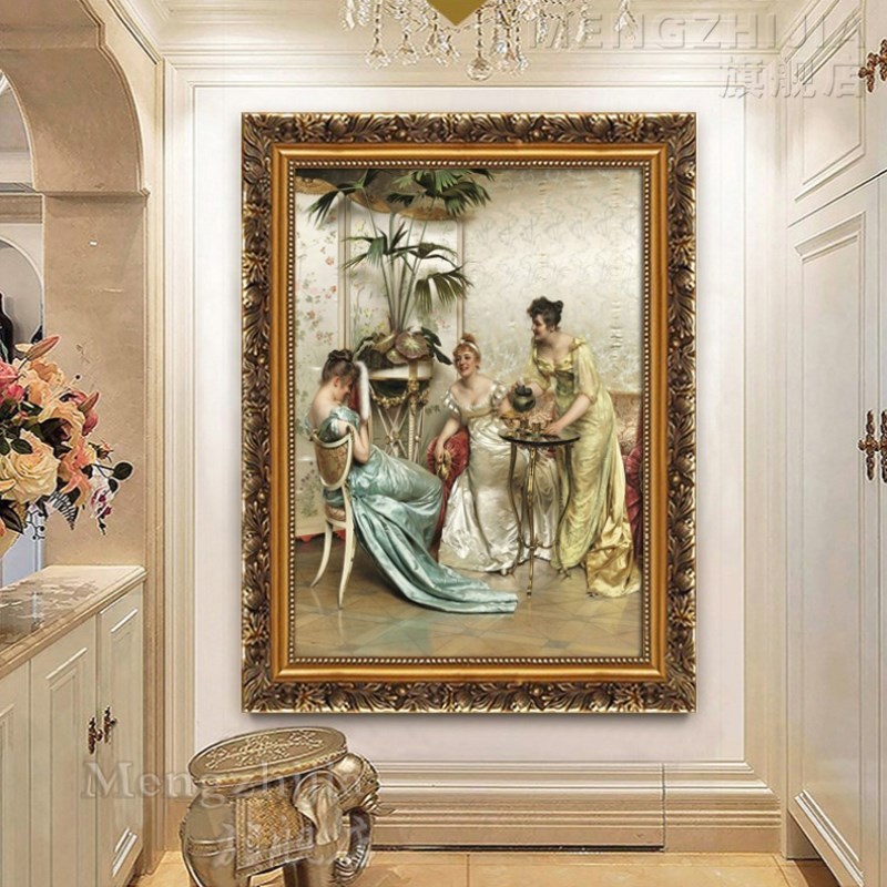 欧式装饰画卧室墙画西方人物喷绘 油画古典美女酒店玄关KTV包定做
