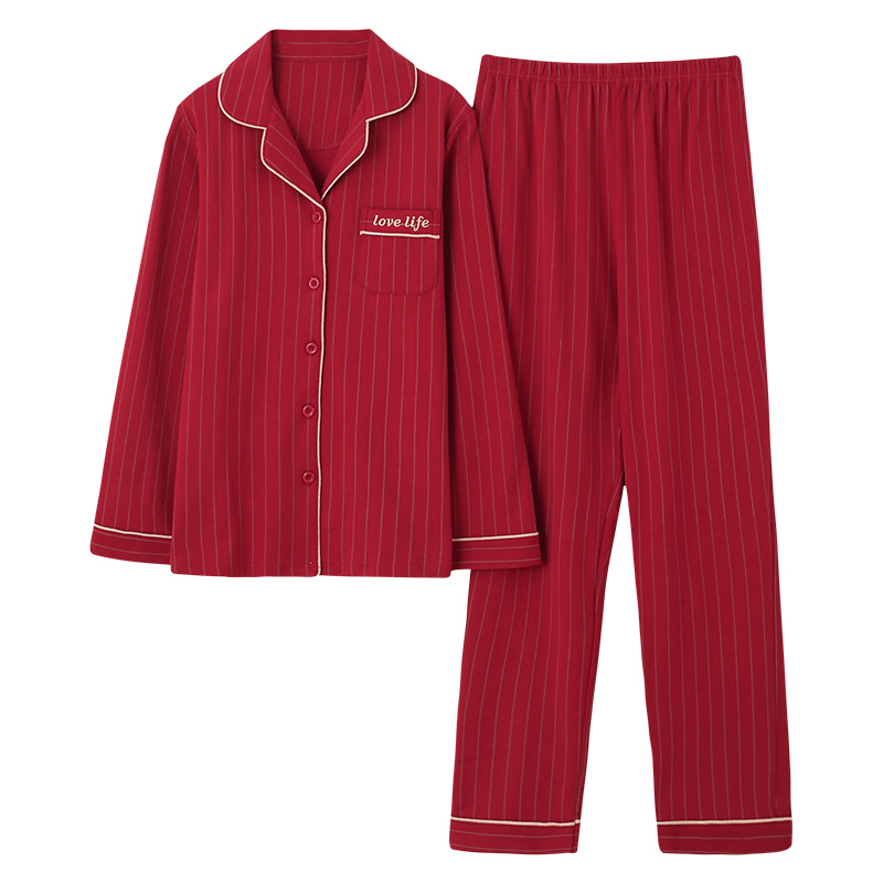 买一送一结婚情侣睡衣女纯棉长袖春秋季大红色新婚男士家居服套装