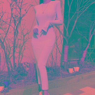 女装秋冬圆领中长款弹力粉色内搭长袖修身包臀气质收腰显瘦连衣裙