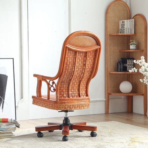 天然真藤实木大班椅藤编老板椅电脑椅办公椅靠背椅椅子休闲椅家具