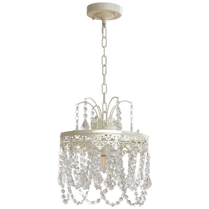 洛西可 法式浪漫米白色水晶吊灯 美式奶油色衣帽间公主房卧室灯具