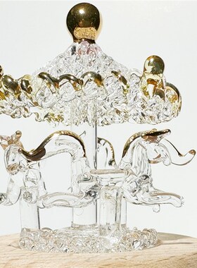 日式镂空描金手工玻璃摆件月亮城堡旋转木马手工镂空车载摆件礼物