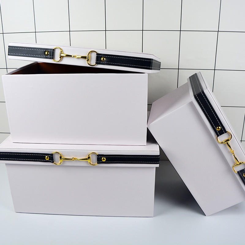 样板房卧室衣帽间收纳箱 皮质收纳盒 衣柜展厅整理箱软装饰品摆件