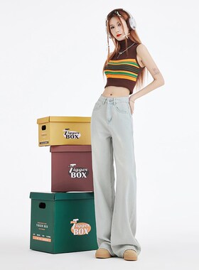 KRO怀旧浅色高腰美式牛仔裤女2023新款直筒宽松休闲显瘦阔腿长裤