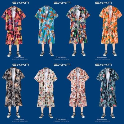 短袖花衬衫海南岛服宽松沙滩服三亚夏威风泰国旅游男情侣休闲套装