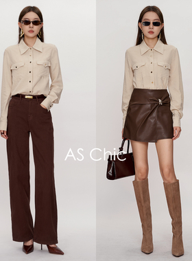 AS chicAW「巴恩风」燕麦色复古工装通勤长袖立体贴袋衬衫ASC183