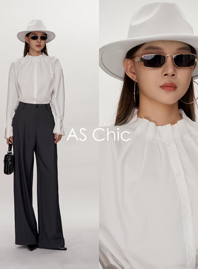 AS chicAW 法式古典褶皱领口设计款不规则花苞袖衬衫ASC6160