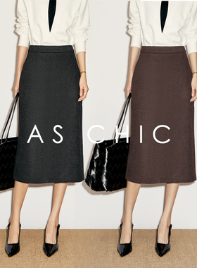 AS chicAW Row风/百搭基础高级感毛呢中长款直筒半裙ASQ2011