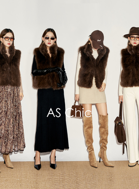 AS chicAW 时髦格调/仿狐狸毛绒感立领皮草马甲ASJ2143