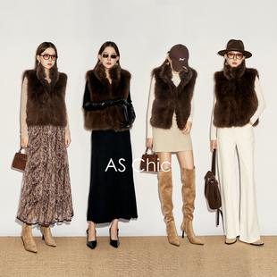 AS chicAW 时髦格调/仿狐狸毛绒感立领皮草马甲ASJ2143