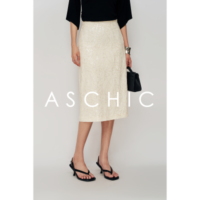 ASchicSS暗香缱绻重工蕾丝纱珠片绣裙子高腰A字半身裙ASQ2200
