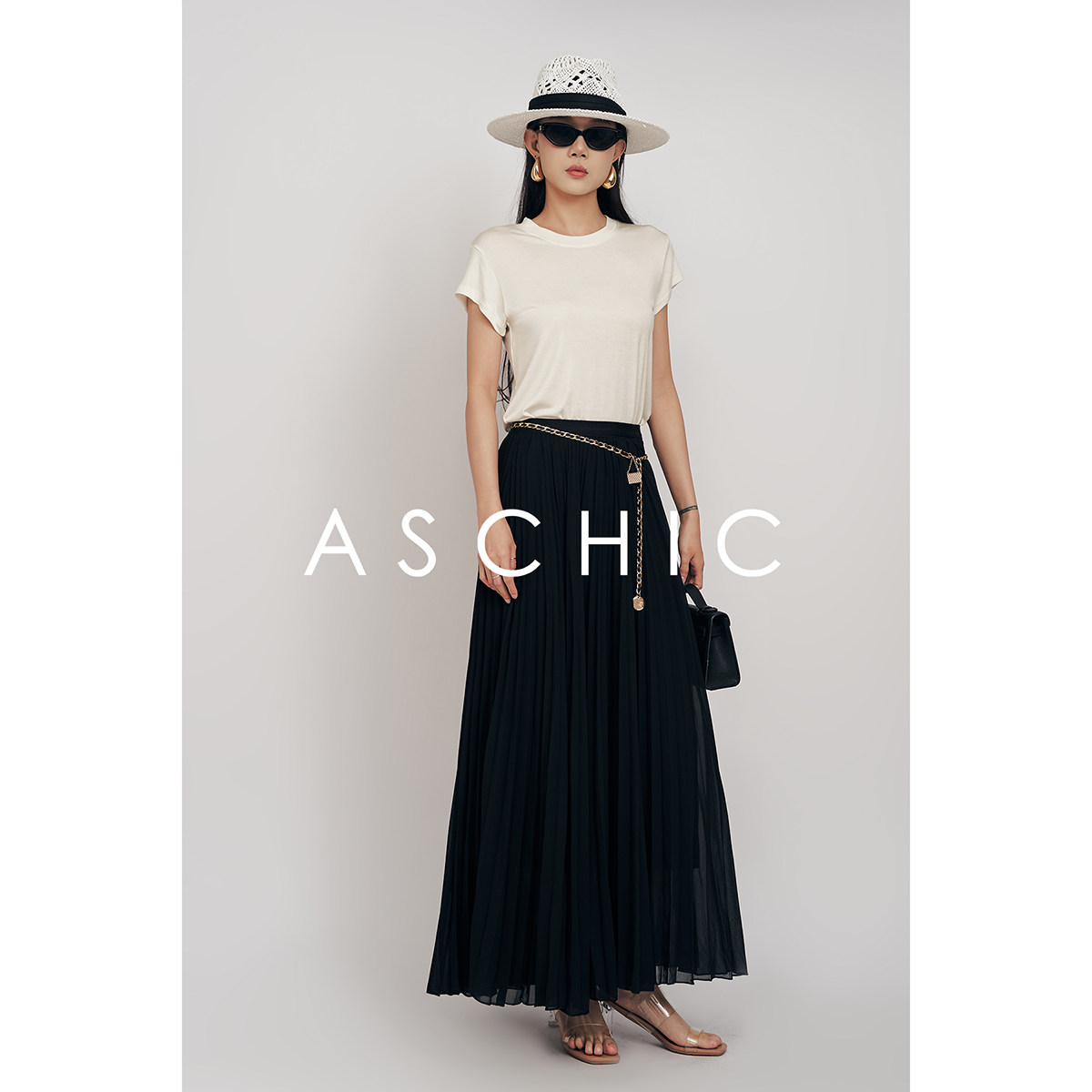 ASchicSS “迷失花园”春夏单品百搭雪纺松紧腰百褶裙ASQ1915