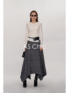 AS chicAW「复古街头」不规则解构A字裙型黑白格纹半身裙ASG2049