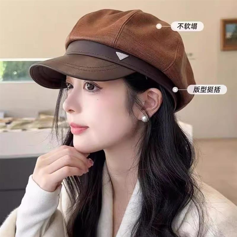 2025新款皮帽檐复古八角帽