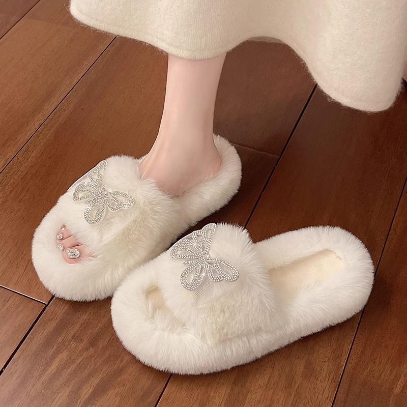 好货晨袍拖鞋女白色羽毛婚鞋新娘结婚秀禾伴娘鞋不累脚棉拖外穿毛