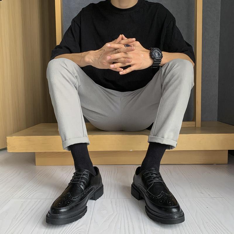好货休闲皮鞋男士夏季透气商务正装青少年配西装英伦风布洛克百搭
