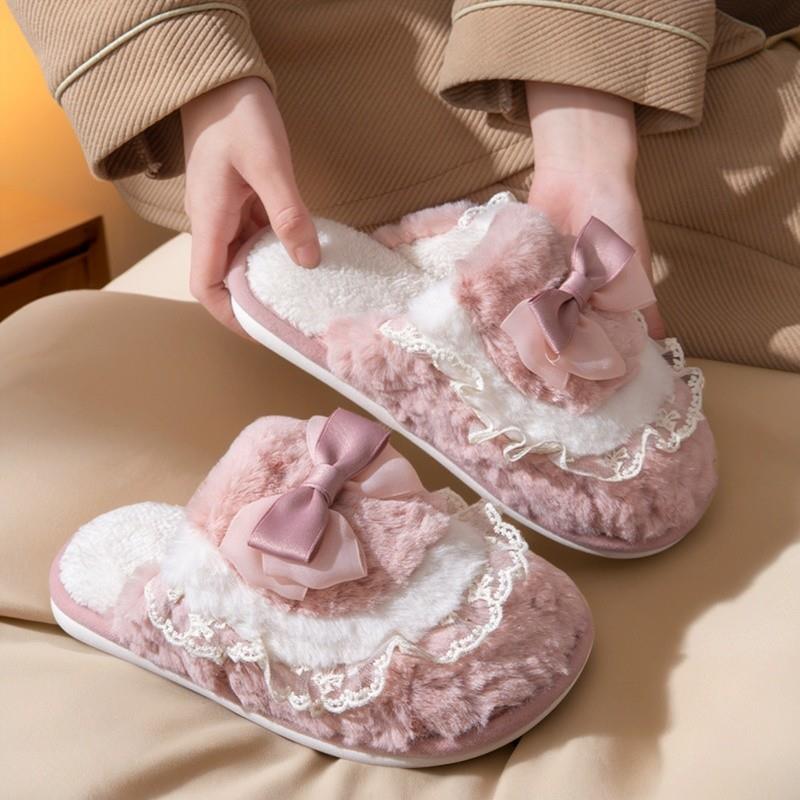 蕾边淑女棉拖鞋女2025秋冬