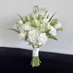 new韩系婚礼手捧花白色仿真花新娘领证订婚花闺蜜DIY礼物摄影道具