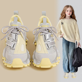 中大童百搭休闲鞋 女童运动鞋 2025秋冬加绒儿童老爹鞋 阿甘防滑软底