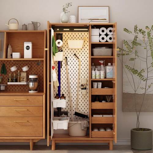 北欧实木家政柜储物柜洞洞板保洁收纳柜书柜衣柜家用阳台拖把柜