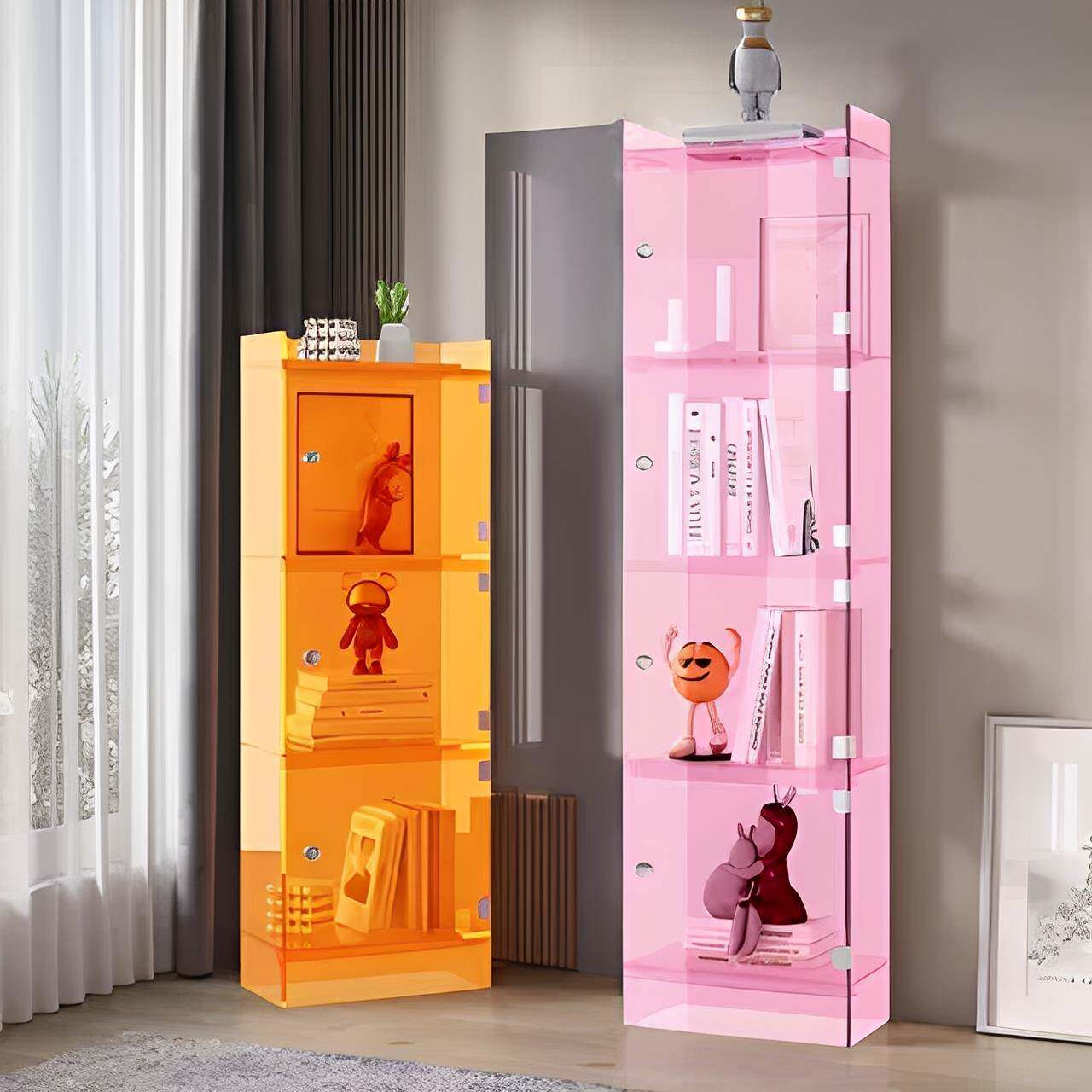 压克力现代展示柜多层带门落地防尘书架模型收纳层架餐边置物柜简